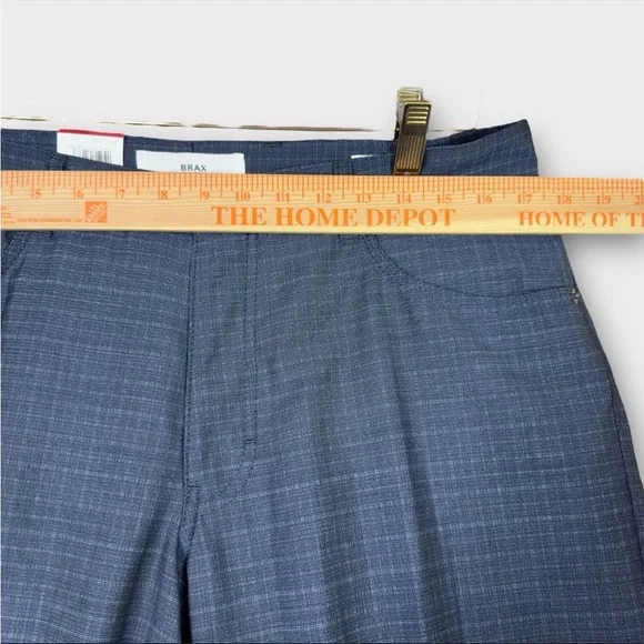 Brax Cooper Fancy Regular Fit Chino Pants Mens 35x36 Blue Plaid Unhemmed Leg NWT